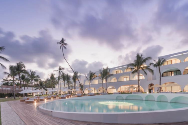 Hotel and pool in the evening